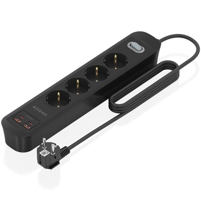 AISENS ASPS-2A2C13-BK 4 Tomas de Corriente 2 USB - 2 USB Tipo-C Cable 1.4m Negro
