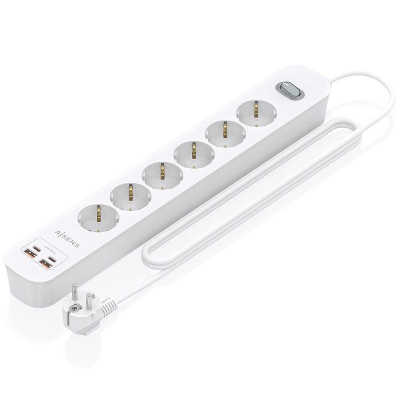 AISENS ASPS-2A2C16-W 6 Tomas de Corriente 2 USB - 2 USB Tipo-C Cable 1.4m Blanco