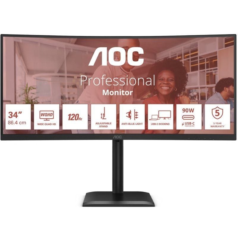 AOC CU34E4CV 34 WQHD Multimedia Regulable en altura Negro