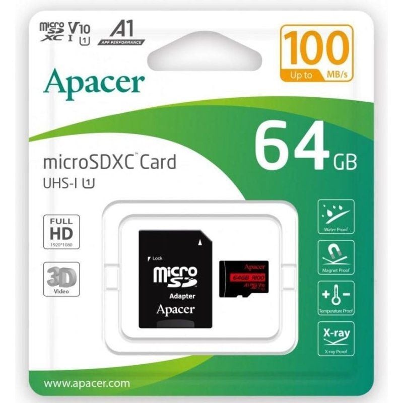 APACER 64GB XC UHS 1 con Adaptador Clase 10 100MBs