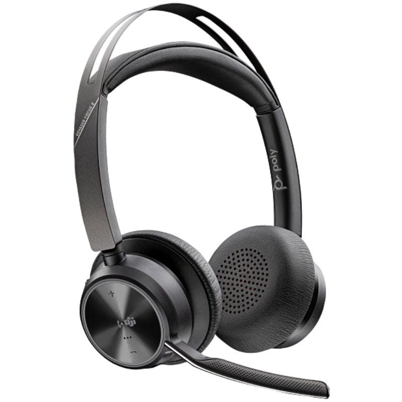 POLY Voyager Focus 2 para Microsoft Teams + Adaptador USB-C-A + Soporte de Carga con Micrófono Bluetooth Negro