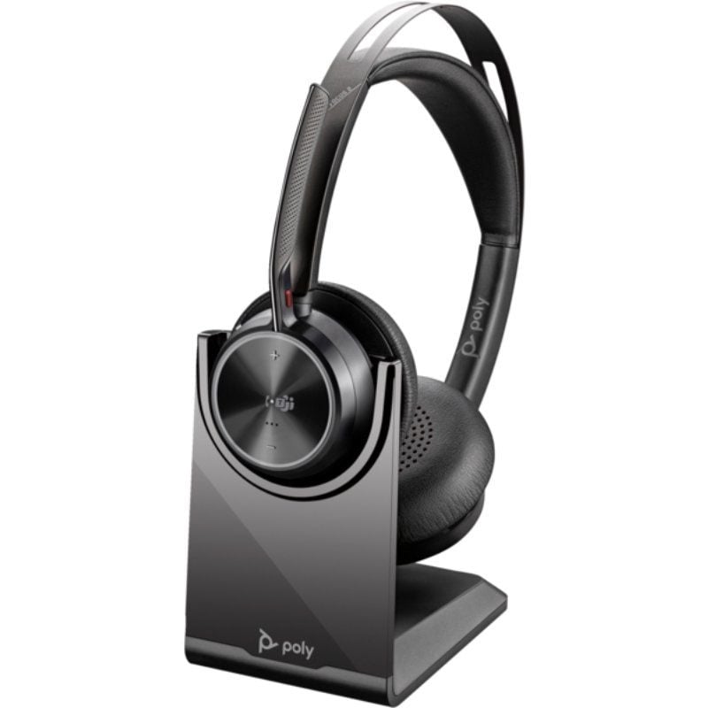 POLY Voyager Focus 2 Microsoft Teams + Adaptador USB-C-A + Soporte de Carga con Micrófono Bluetooth Negros