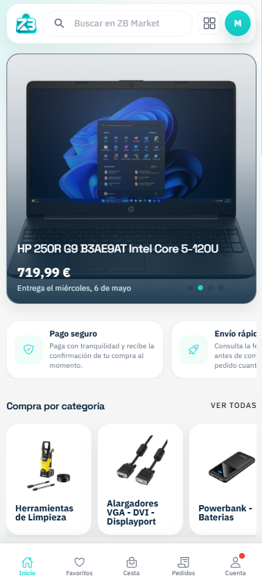 Pantalla de inicio de ZB Marketplace